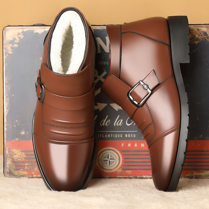 2025 Nove muške cipele Zimske baršunaste tople pamučne kožne cipele od kravlje kože i vune, neklizajuće cipele za srednju i stariju dob Muške pamučne cipele