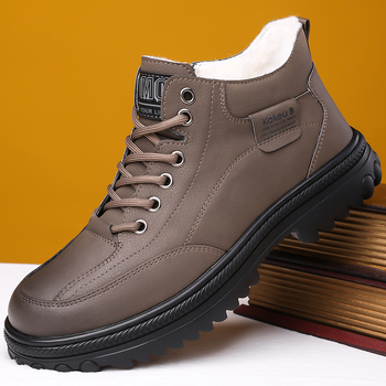 Zimske nove pamučne cipele, muške visoke čizme s flisom, tople kožne čizme s debelim potplatom, čizme za snijeg srednje dobi s mekim potplatom, cipele za tate