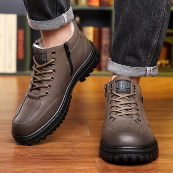 Zimske nove pamučne cipele, muške visoke čizme s flisom, tople kožne čizme s debelim potplatom, čizme za snijeg srednje dobi s mekim potplatom, cipele za tate