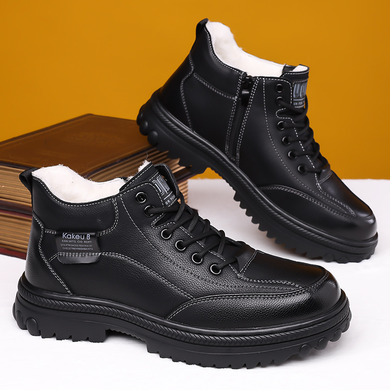 Zimske nove pamučne cipele, muške visoke čizme s flisom, tople kožne čizme s debelim potplatom, čizme za snijeg srednje dobi s mekim potplatom, cipele za tate