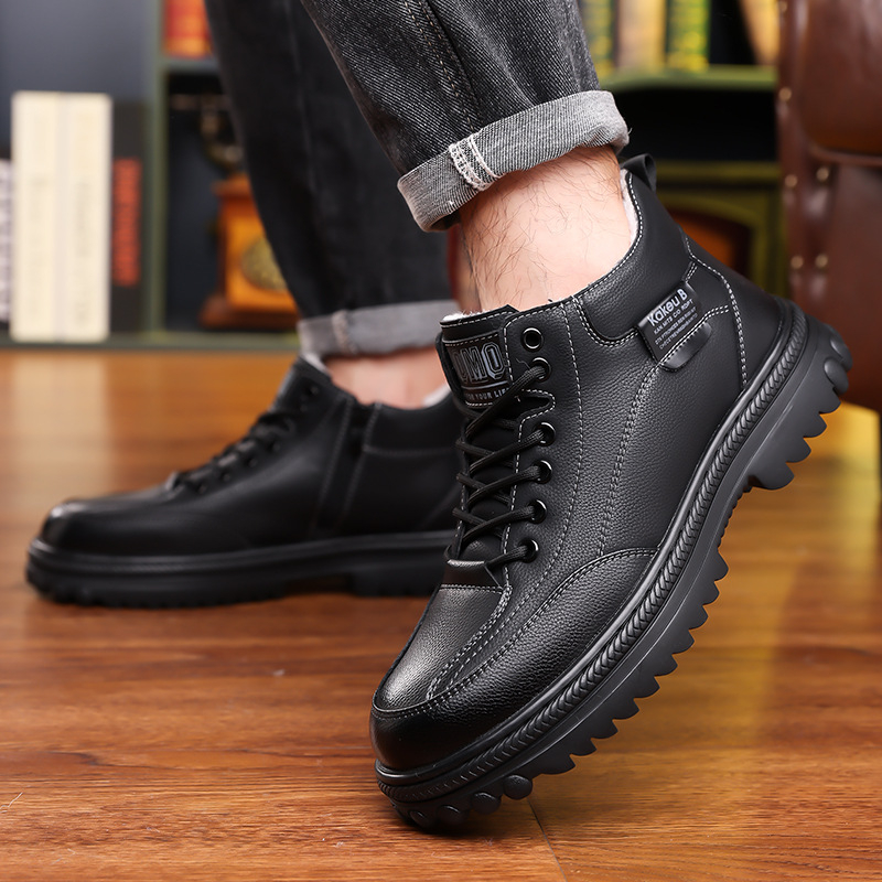 Zimske nove pamučne cipele, muške visoke čizme s flisom, tople kožne čizme s debelim potplatom, čizme za snijeg srednje dobi s mekim potplatom, cipele za tate