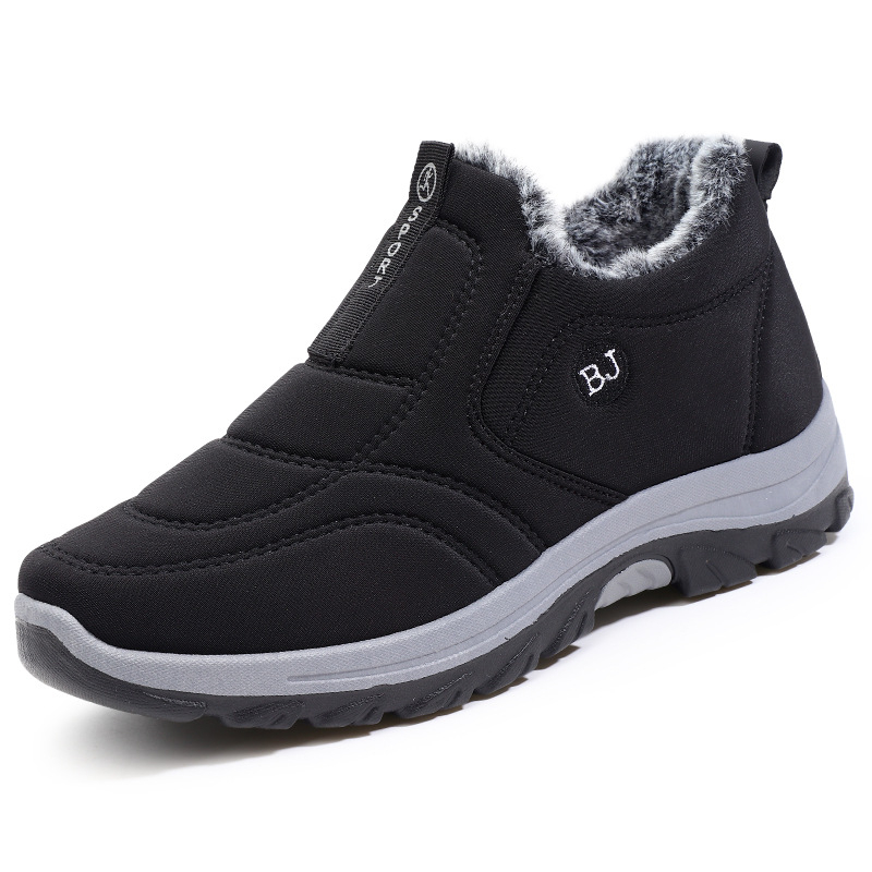 Зимни обувки от заешка кожа, стари пекински плат, мъжки памучни обувки с поларена подплата, удебеляващи кухненски водоустойчиви и устойчиви на износване работни топли обувки