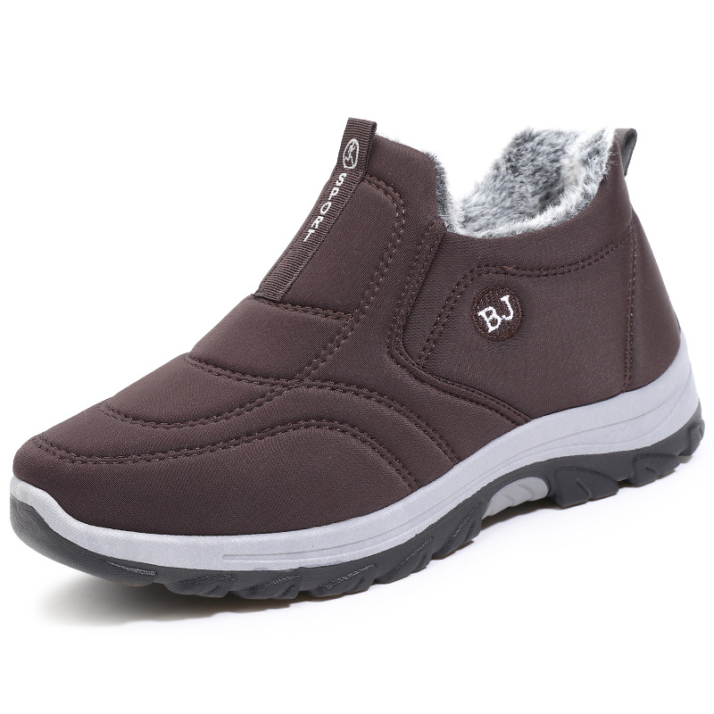 Зимни обувки от заешка кожа, стари пекински плат, мъжки памучни обувки с поларена подплата, удебеляващи кухненски водоустойчиви и устойчиви на износване работни топли обувки