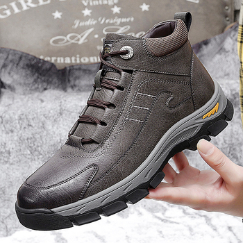 Zimske muške cipele s pamučnom podstavom i flisom, tople vanjske cipele za penjanje, ležerne visoke kožne čizme, sjeveroistočne čizme za snijeg otporne na hladnoću, muške