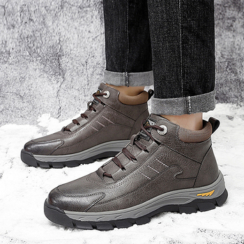 Zimske muške cipele s pamučnom podstavom i flisom, tople vanjske cipele za penjanje, ležerne visoke kožne čizme, sjeveroistočne čizme za snijeg otporne na hladnoću, muške