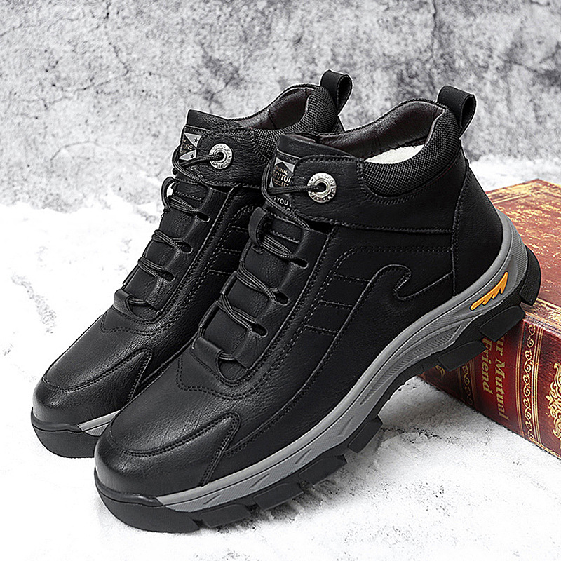 Zimske muške cipele s pamučnom podstavom i flisom, tople vanjske cipele za penjanje, ležerne visoke kožne čizme, sjeveroistočne čizme za snijeg otporne na hladnoću, muške