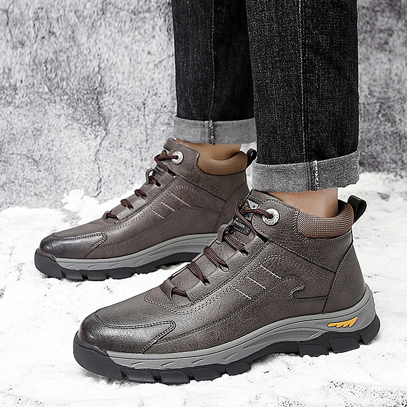 Zimske muške cipele s pamučnom podstavom i flisom, tople vanjske cipele za penjanje, ležerne visoke kožne čizme, sjeveroistočne čizme za snijeg otporne na hladnoću, muške