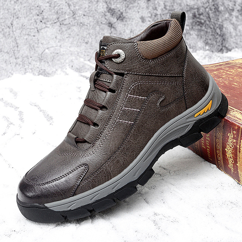 Zimske muške cipele s pamučnom podstavom i flisom, tople vanjske cipele za penjanje, ležerne visoke kožne čizme, sjeveroistočne čizme za snijeg otporne na hladnoću, muške