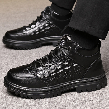 Χειμερινές νέες μπότες από μαλλί ζεστές βαμβάκι, ανδρικές ψηλές μπότες με χοντρό πάτο, ανδρικές βαμβακερές μπότες με χοντρό πάτο, ανθεκτικές στη φθορά μπότες χιονιού, ζεστά παπούτσια με επένδυση fleece