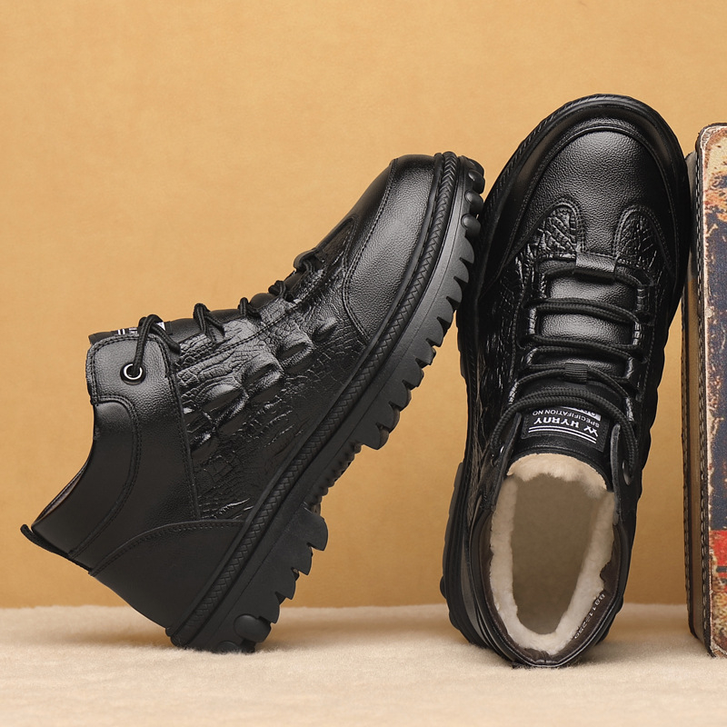 Zimné nové vlnené teplé bavlnené čižmy pánske vysoké zahustené pánske bavlnené topánky s hrubým spodkom, odolné proti opotrebovaniu, snehové čižmy s flísovou podšívkou, teplé topánky