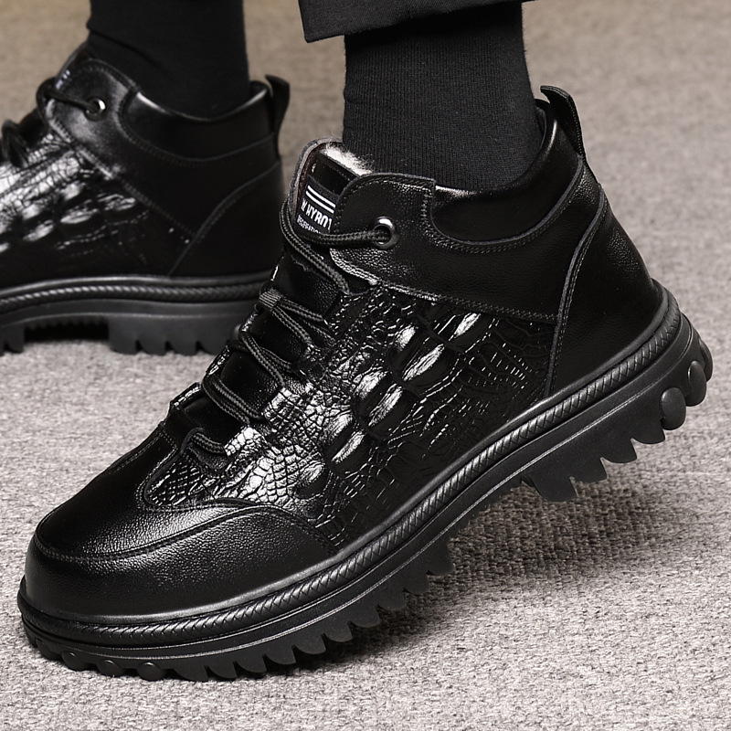 Zimné nové vlnené teplé bavlnené čižmy pánske vysoké zahustené pánske bavlnené topánky s hrubým spodkom, odolné proti opotrebovaniu, snehové čižmy s flísovou podšívkou, teplé topánky