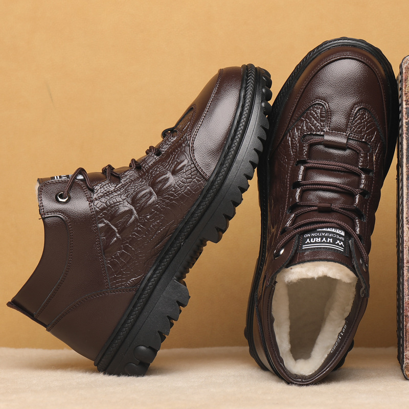 Zimné nové vlnené teplé bavlnené čižmy pánske vysoké zahustené pánske bavlnené topánky s hrubým spodkom, odolné proti opotrebovaniu, snehové čižmy s flísovou podšívkou, teplé topánky