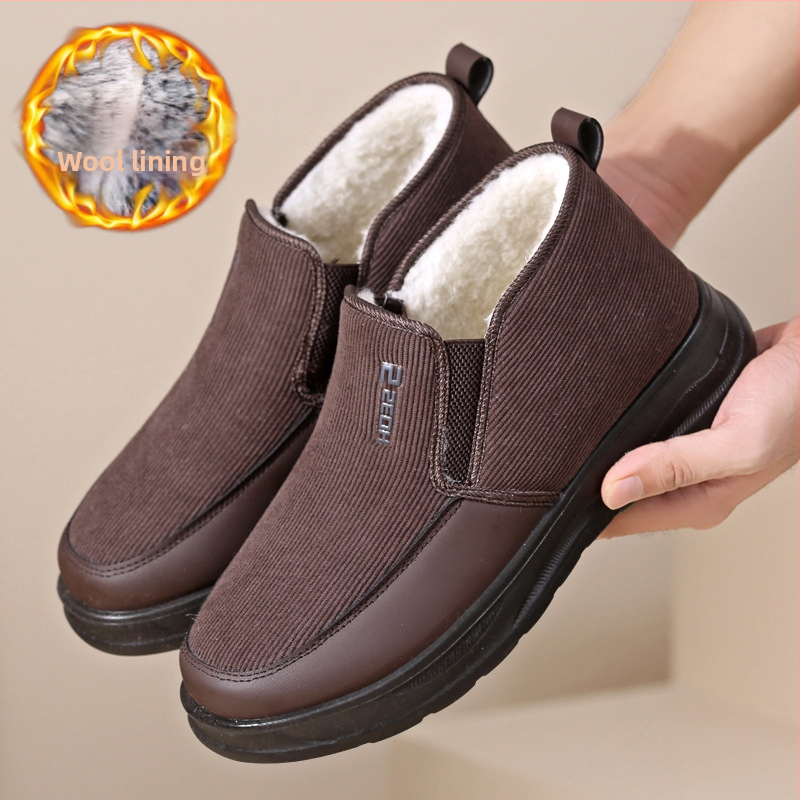 Bavlnené topánky Pánske zimné flísové podšívky, zahustené, nové snehové topánky 2024, pánske topánky pre stredný a starších mužov, krátke čižmy, teplé staré pekingské topánky