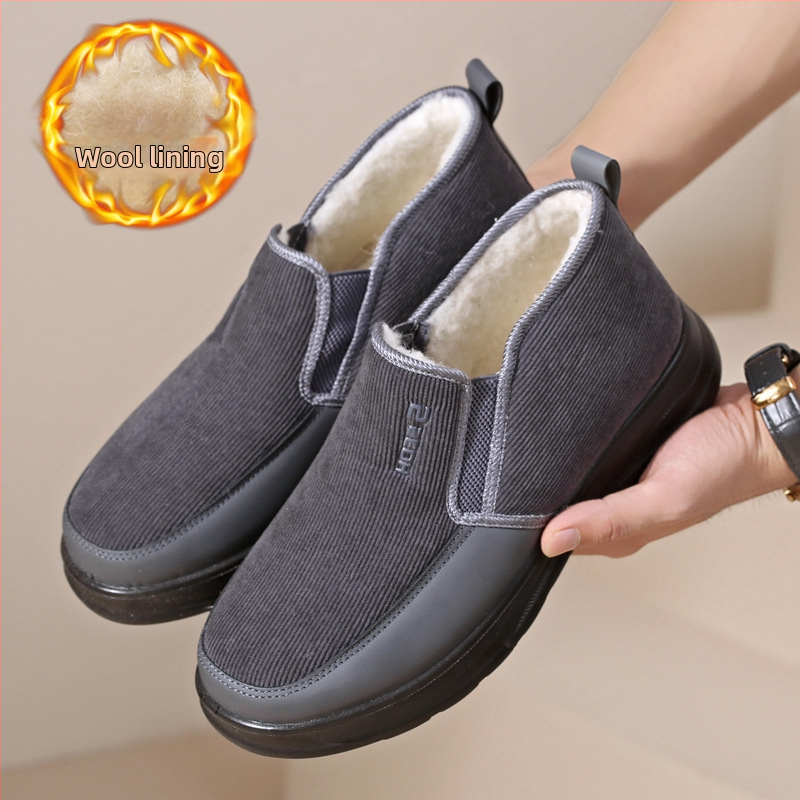 Bavlnené topánky Pánske zimné flísové podšívky, zahustené, nové snehové topánky 2024, pánske topánky pre stredný a starších mužov, krátke čižmy, teplé staré pekingské topánky