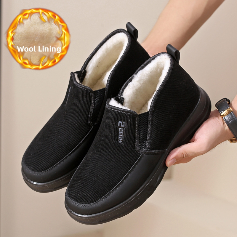 Bavlnené topánky Pánske zimné flísové podšívky, zahustené, nové snehové topánky 2024, pánske topánky pre stredný a starších mužov, krátke čižmy, teplé staré pekingské topánky