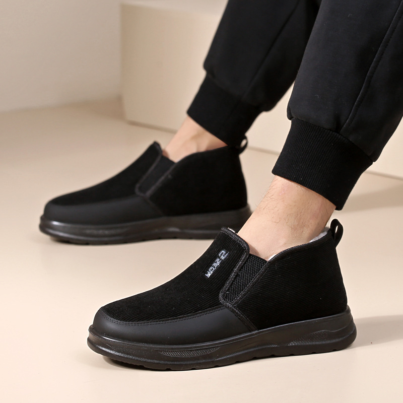 Bavlnené topánky Pánske zimné flísové podšívky, zahustené, nové snehové topánky 2024, pánske topánky pre stredný a starších mužov, krátke čižmy, teplé staré pekingské topánky