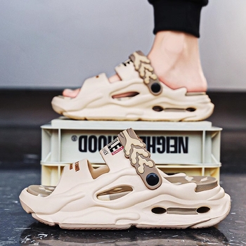 Διασυνοριακά σανδάλια ανδρών καλοκαιρινής ένδυσης αντιολισθητικά περιττώματα αίσθηση παχύ κάτω μέρος αυξημένη οδήγηση παντόφλες παραλίας διπλής χρήσης μια γενιά μαλλιών