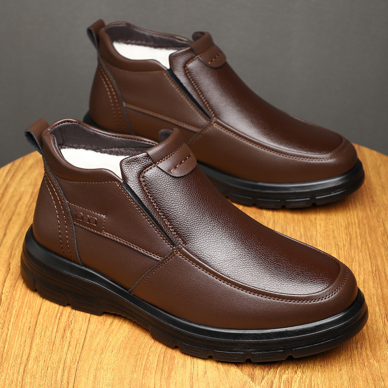 Uued meeste kvaliteetsed loomanahast puuvillased vabaajajalatsid, fliisvoodriga talvised soojad õuejalatsid, libisemiskindlad, kerged, lööke neelavad nahast kingad