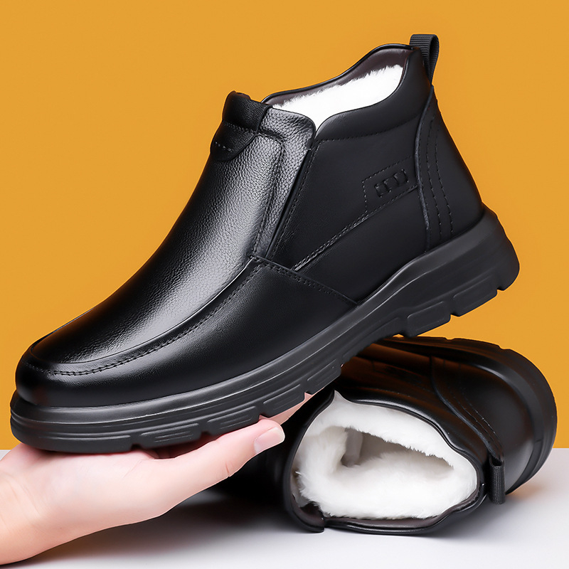 Uued meeste kvaliteetsed loomanahast puuvillased vabaajajalatsid, fliisvoodriga talvised soojad õuejalatsid, libisemiskindlad, kerged, lööke neelavad nahast kingad