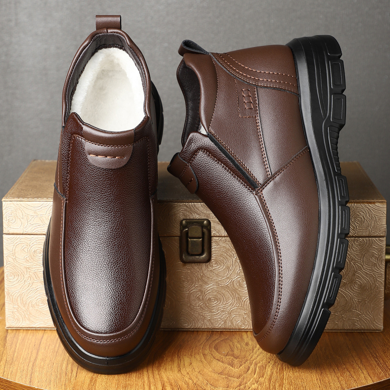 Uued meeste kvaliteetsed loomanahast puuvillased vabaajajalatsid, fliisvoodriga talvised soojad õuejalatsid, libisemiskindlad, kerged, lööke neelavad nahast kingad