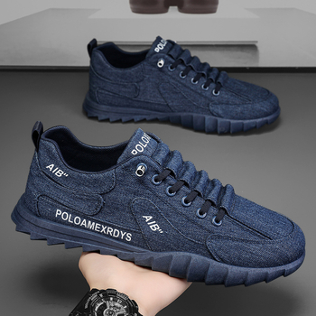 Нови мъжки обувки Дънкови обувки Лято 2024 Нови платнени обувки Мъжки дишащи ежедневни обувки Модерни неплъзгащи се работни обувки