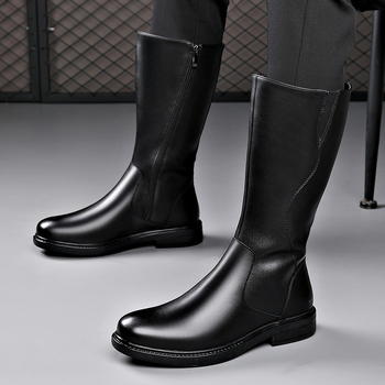 Zimske duge ležerne višenamjenske Martin čizme, moderne kožne čizme s bočnim patentnim zatvaračem, mekane i udobne muške viteške čizme s mekim dnom