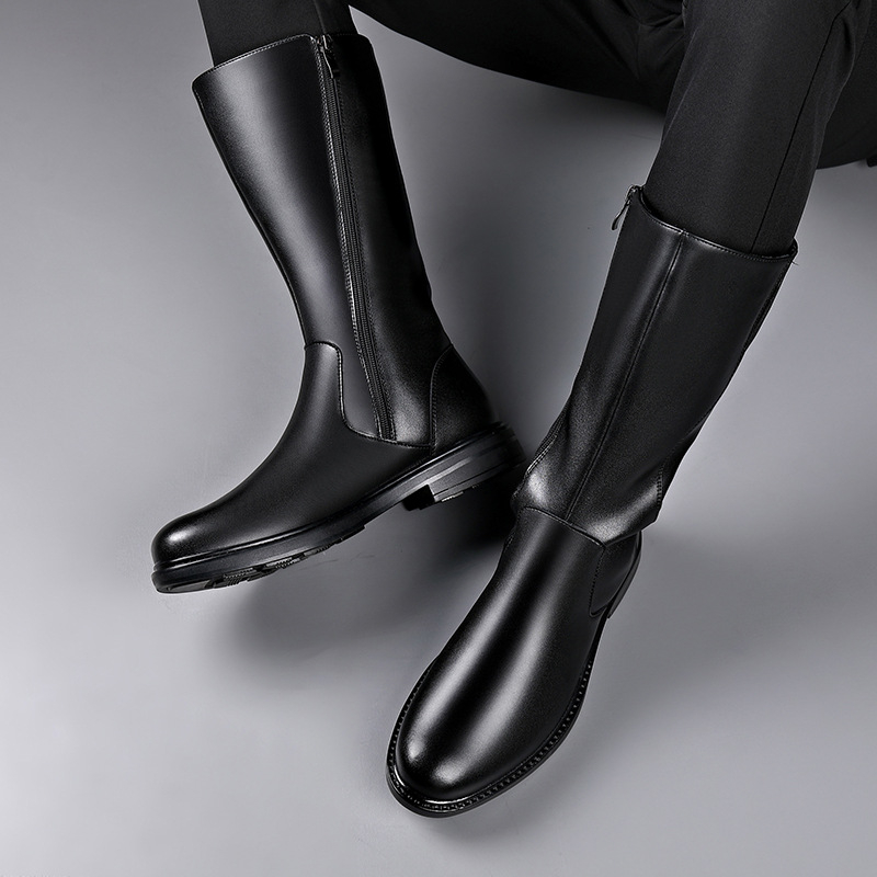 Zimske duge ležerne višenamjenske Martin čizme, moderne kožne čizme s bočnim patentnim zatvaračem, mekane i udobne muške viteške čizme s mekim dnom