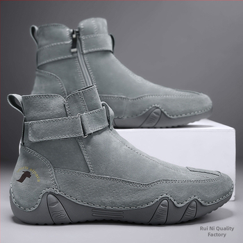 Ανδρικά Παπούτσια από Γνήσιο Δέρμα με Μεσαίο Στυλ 2024, Φθινοπωρινά Ζεστά, Ψηλόμεσα, Υπαίθρια, Casual Παπούτσια, Slip-on, Ανδρικά, Μαλακή Σόλα, All-match Ruini