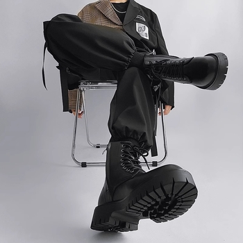 Vyriški rudeniniai batai su užtrauktuku už šoną, juodi, darbiniai, aukštakulniai, britiško stiliaus, paaukštinti vidutinio aukščio riterio batai