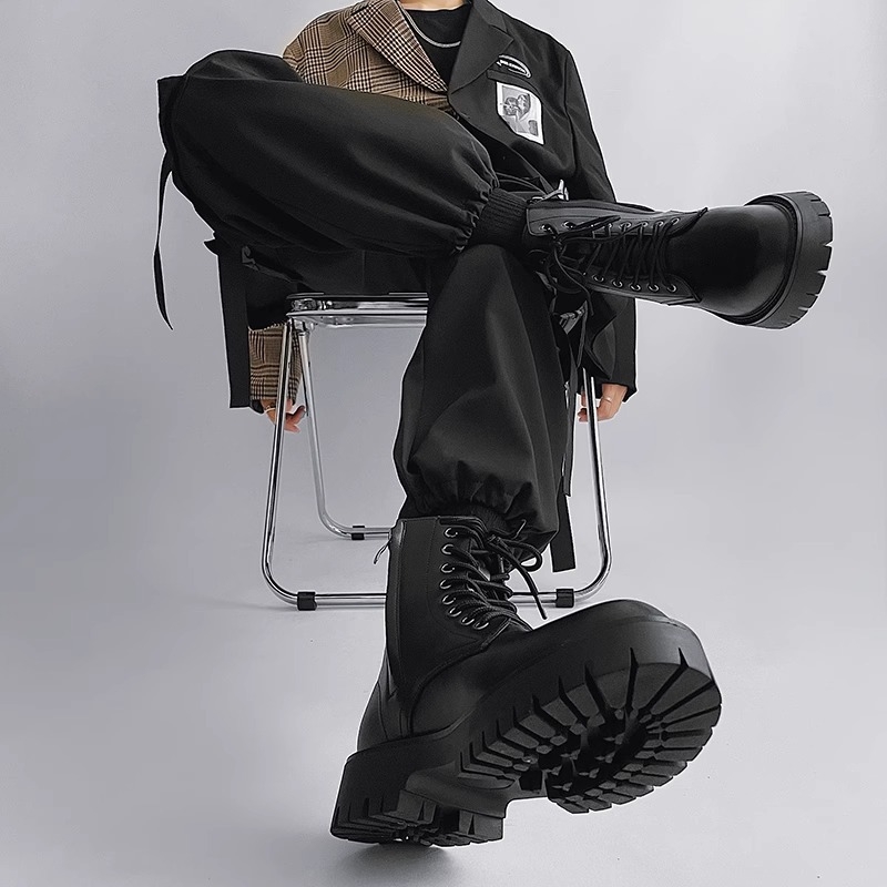 Vyriški rudeniniai batai su užtrauktuku už šoną, juodi, darbiniai, aukštakulniai, britiško stiliaus, paaukštinti vidutinio aukščio riterio batai