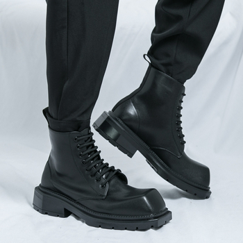 Ανδρικά φθινοπωρινά, ψηλοτάκουνα, casual, βρετανικά, παπούτσια αυτοκινήτου, ρετρό, μοντέρνα, δερμάτινα μποτάκια με μεγάλο κεφάλι που αυξάνουν το ύψος. Μπότες Martin, μεγάλες σε μέγεθος, για άνδρες και γυναίκες.