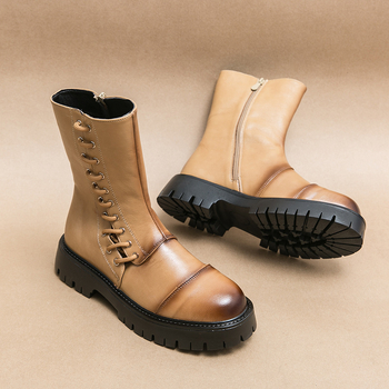 Ψηλές μπότες Martin με φερμουάρ στο πλάι, ανδρικές, φθινοπωρινές και χειμερινές, βρετανικές δερμάτινες μπότες με κορδόνια, ρετρό, μοντέρνες μπότες μοτοσικλέτας με χοντρή σόλα