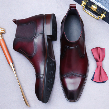 Μπότες Chelsea, ανδρικές, μυτερές μπότες αστραγάλου από γνήσιο δέρμα αγελάδας, βρετανικού στιλ, ψηλοτάκουνες, δερμάτινες μπότες με τρεις αρμούς στη μέση, μποτάκια Martin.