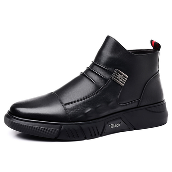 2024 Zimné nové pánske priedušné sieťované vysoké topánky, univerzálne s flísovou podšívkou, teplé zipsové ležérne kožené bavlnené topánky do vlasov