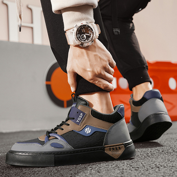 Ψηλά παπούτσια ανδρικά, φθινοπωρινά, νέα παπούτσια skateboard, ανδρικά φοιτητικά παπούτσια με χοντρή σόλα και αυξημένη αντίθεση