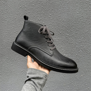 Jeseň 2024 Nové pánske čižmy Chelsea s hrubou podrážkou v kórejskom štýle, módne stredne vysoké, britské, s vyvýšenými členkami, 77764-J