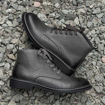 Jeseň 2024 Nové pánske čižmy Chelsea s hrubou podrážkou v kórejskom štýle, módne stredne vysoké, britské, s vyvýšenými členkami, 77764-J