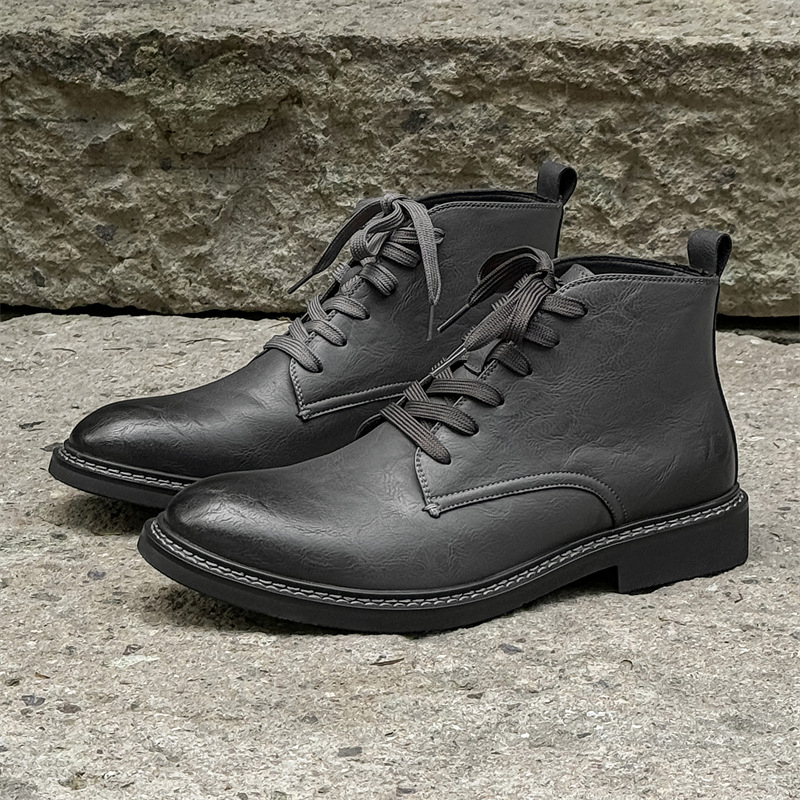 Jeseň 2024 Nové pánske čižmy Chelsea s hrubou podrážkou v kórejskom štýle, módne stredne vysoké, britské, s vyvýšenými členkami, 77764-J