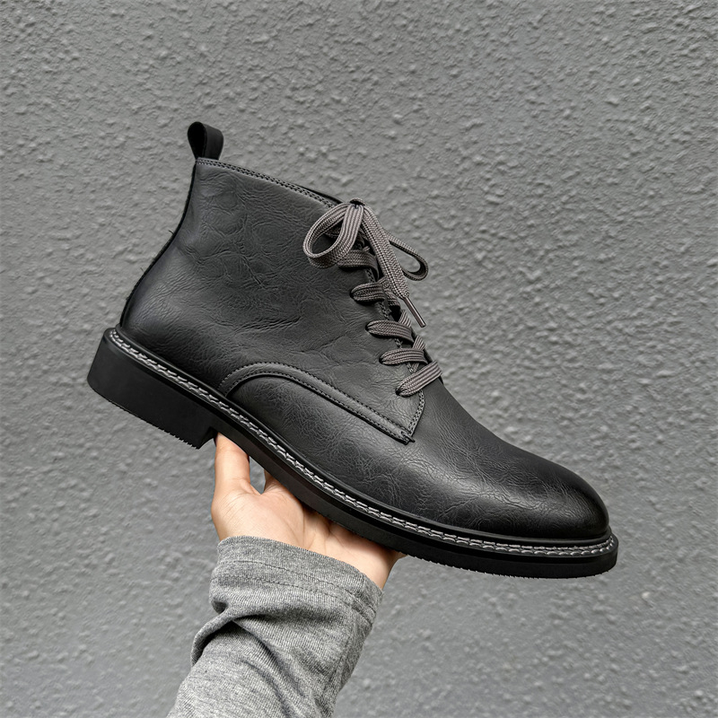 Jeseň 2024 Nové pánske čižmy Chelsea s hrubou podrážkou v kórejskom štýle, módne stredne vysoké, britské, s vyvýšenými členkami, 77764-J