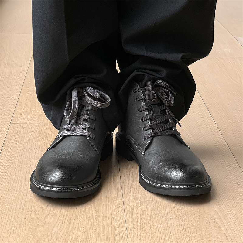 Jeseň 2024 Nové pánske čižmy Chelsea s hrubou podrážkou v kórejskom štýle, módne stredne vysoké, britské, s vyvýšenými členkami, 77764-J