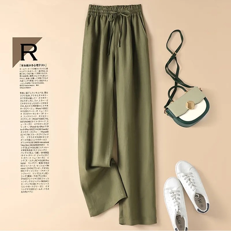 [Na zalihi, nudimo u 5 boja] ženske ljetne hlače širokih nogavica od pamuka i lana, nove tanke, široke, ležerne hlače visokog struka