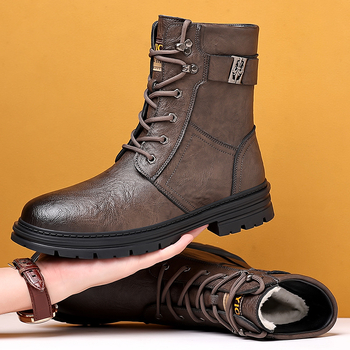 Martin čizme Muške zimske tople vunene pamučne čizme Britanski stil Vintage muške kožne čizme s flis podstavom Visoke čizme za alat
