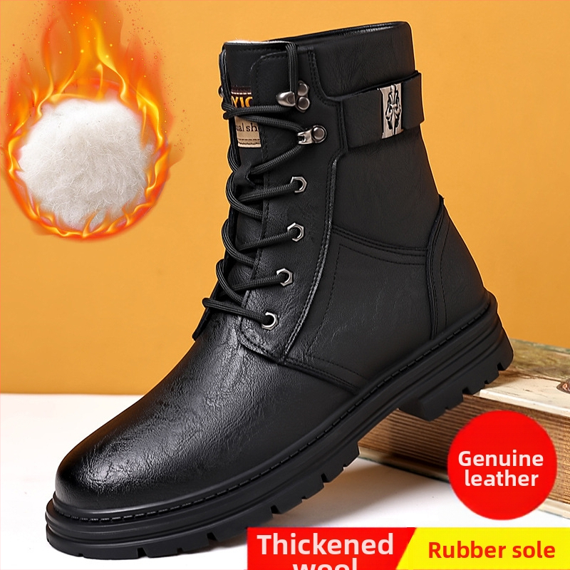 Martin čizme Muške zimske tople vunene pamučne čizme Britanski stil Vintage muške kožne čizme s flis podstavom Visoke čizme za alat