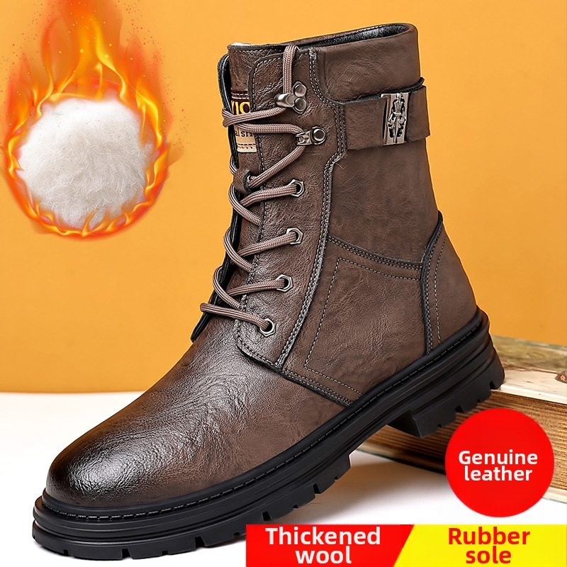 Martin čizme Muške zimske tople vunene pamučne čizme Britanski stil Vintage muške kožne čizme s flis podstavom Visoke čizme za alat