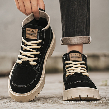 Μπότες Martin Βρετανικού Στυλ Ανδρικές Φθινοπωρινές και Χειμερινές Δερμάτινες Μπότες Μοτοσικλέτας με Χοντρή Σόλα, Αυξημένης Αθλητικής Δραστηριότητας, Ανδρικές Μπότες Ευέλικτου Στυλ