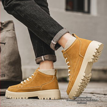 Μπότες Martin Βρετανικού Στυλ Ανδρικές Φθινοπωρινές και Χειμερινές Δερμάτινες Μπότες Μοτοσικλέτας με Χοντρή Σόλα, Αυξημένης Αθλητικής Δραστηριότητας, Ανδρικές Μπότες Ευέλικτου Στυλ