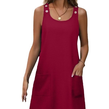 2024 Cezhraničná Európa a Amerika Amazon AliExpress Letné Nové Neformálne Módne Okrúhly Výstrih Bez Rukávov Vaflové Falošné Gombík