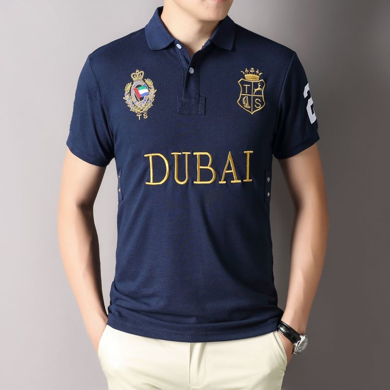 Nova polo majica kratkih rukava za muškarce, pamučna, vez, Dubai, slobodno vrijeme, sport, vanjska trgovina, prekogranična, tanka, tamnoplava, europska veličina