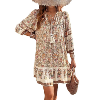 Nové dámske šaty s dlhým rukávom a výstrihom do V od európskeho a amerického zahraničného obchodu s výstrihom do V