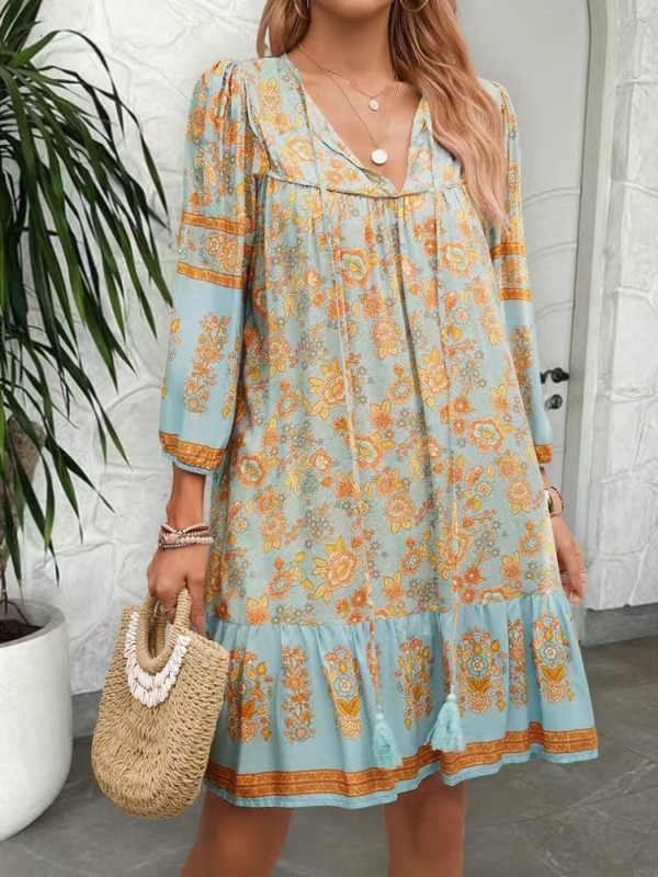 Nové dámske šaty s dlhým rukávom a výstrihom do V od európskeho a amerického zahraničného obchodu s výstrihom do V